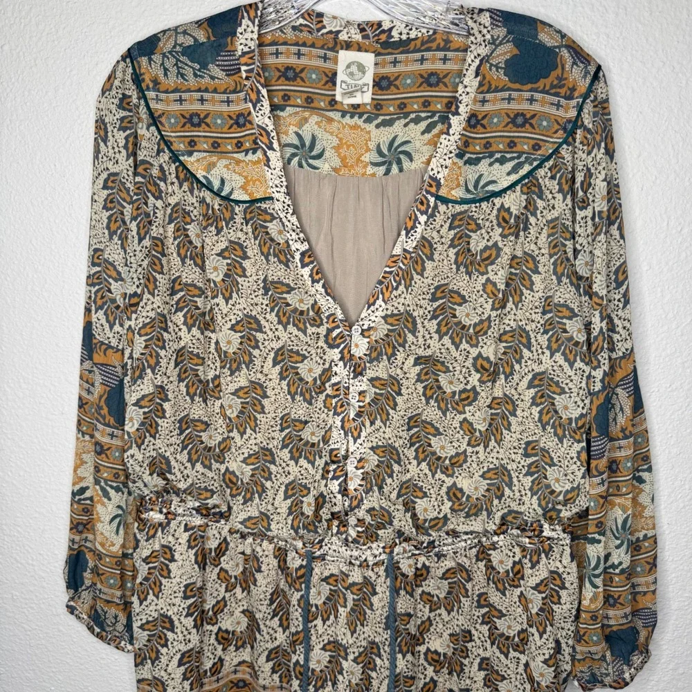 Anthropologie Tiny Boho‎ Floral Paisley Long Sleeve Romper Brown Small Boho